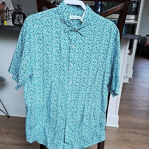 Caribbean brand Men's Short Sleeve Button Down.  Large.  Palm Trees/Tropical